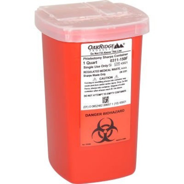Oakridge Products-113906 Oakridge Products 1 Quart Sharps Container w/ Flip Lid, Red 0311-150F